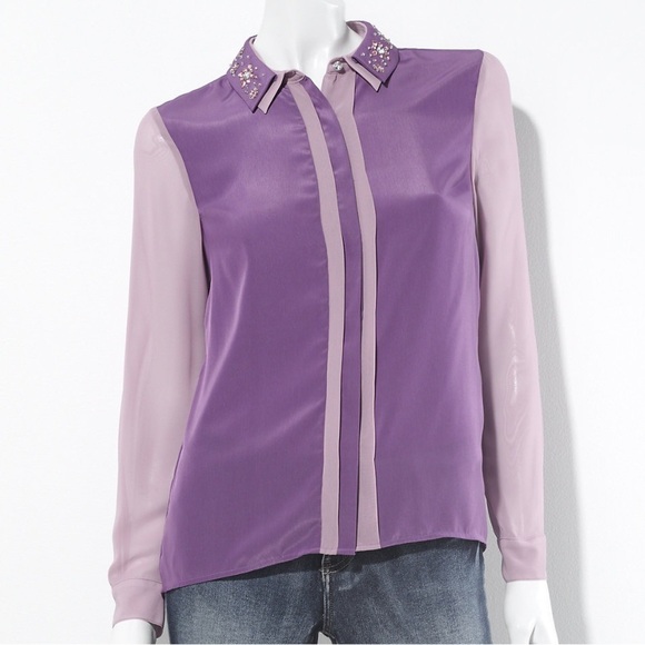 Princess Vera Wang Jeweled Chiffon Button-Front Top - Picture 1 of 6